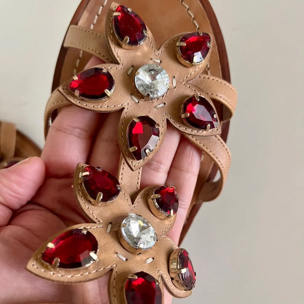 Kate Spade Jeweled T-Strap Sandals Red Crystal 8.5